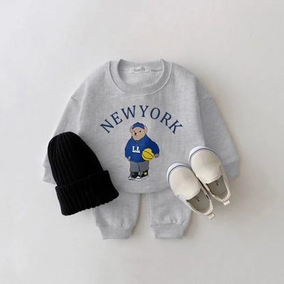 New York Baby Bear Sweatshirt & Cotton Sports Pants Set