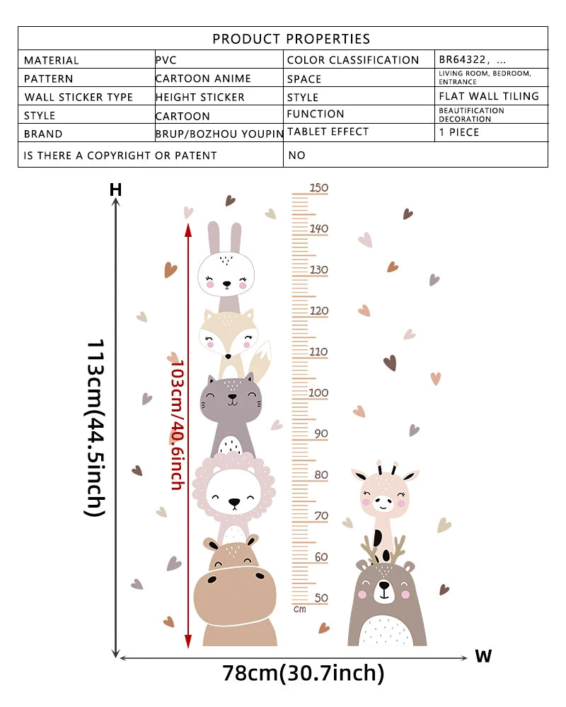 Whimsical Wall Height Chart for Kids – Adorable Baby Room Measuring Ruler - SweetPeaShop