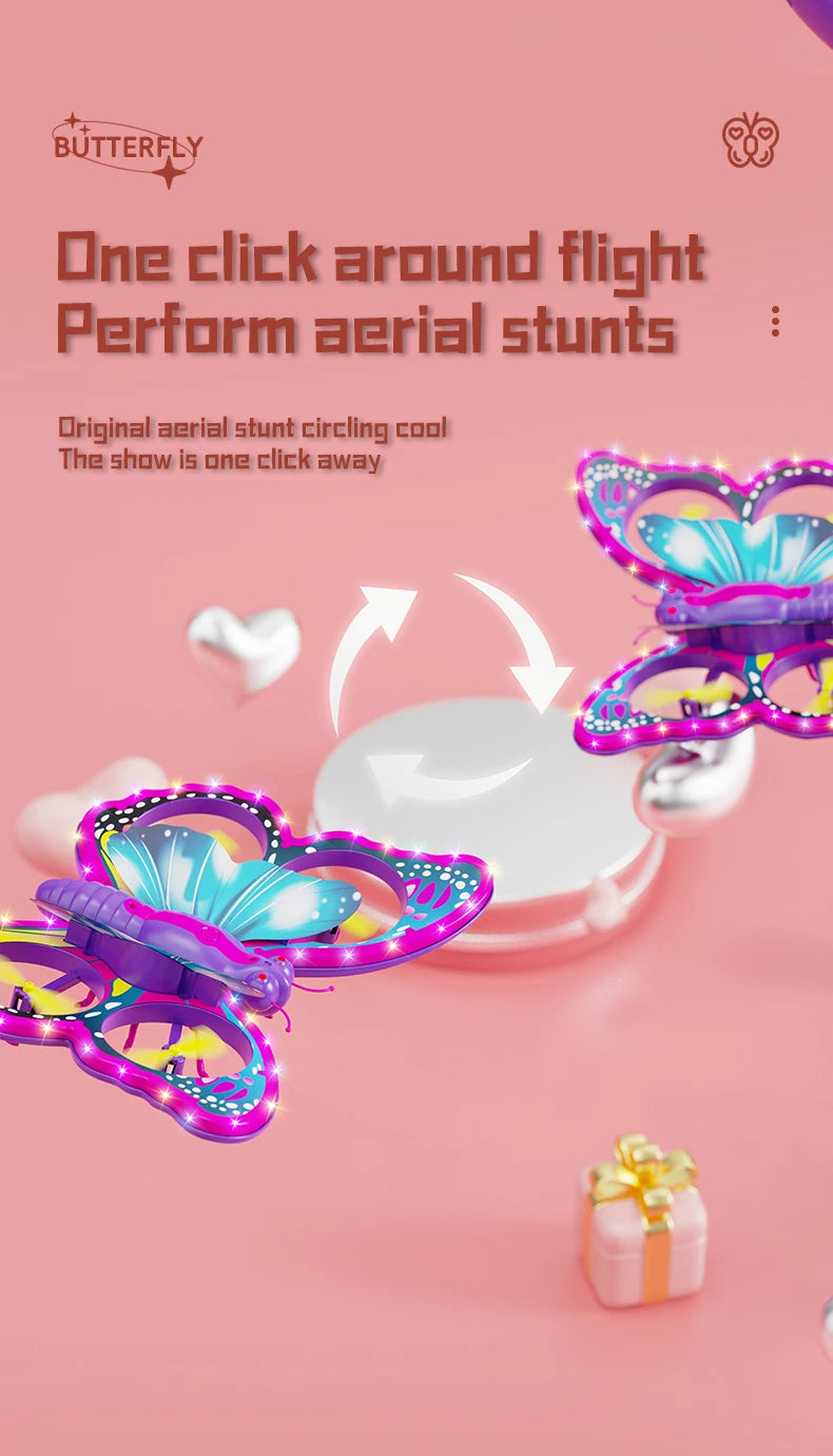 New V40 Glitter Butterfly Remote Control Aircraft 2.4GHz Gravity Sensing Mini Drone RC Quadcopter Children's Toy Gift - SweetPeaShop