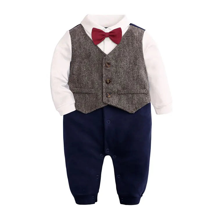 Gentleman Plaid Newborn Baby Romper - Cotton Long Sleeve Infant Jumpsuit for Boys 0-24 Months - SweetPeaShop Exclusive