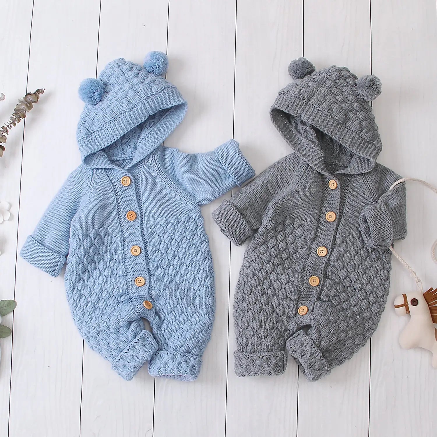 Ear Knit Romper With Hoodie - SweetPeaShop