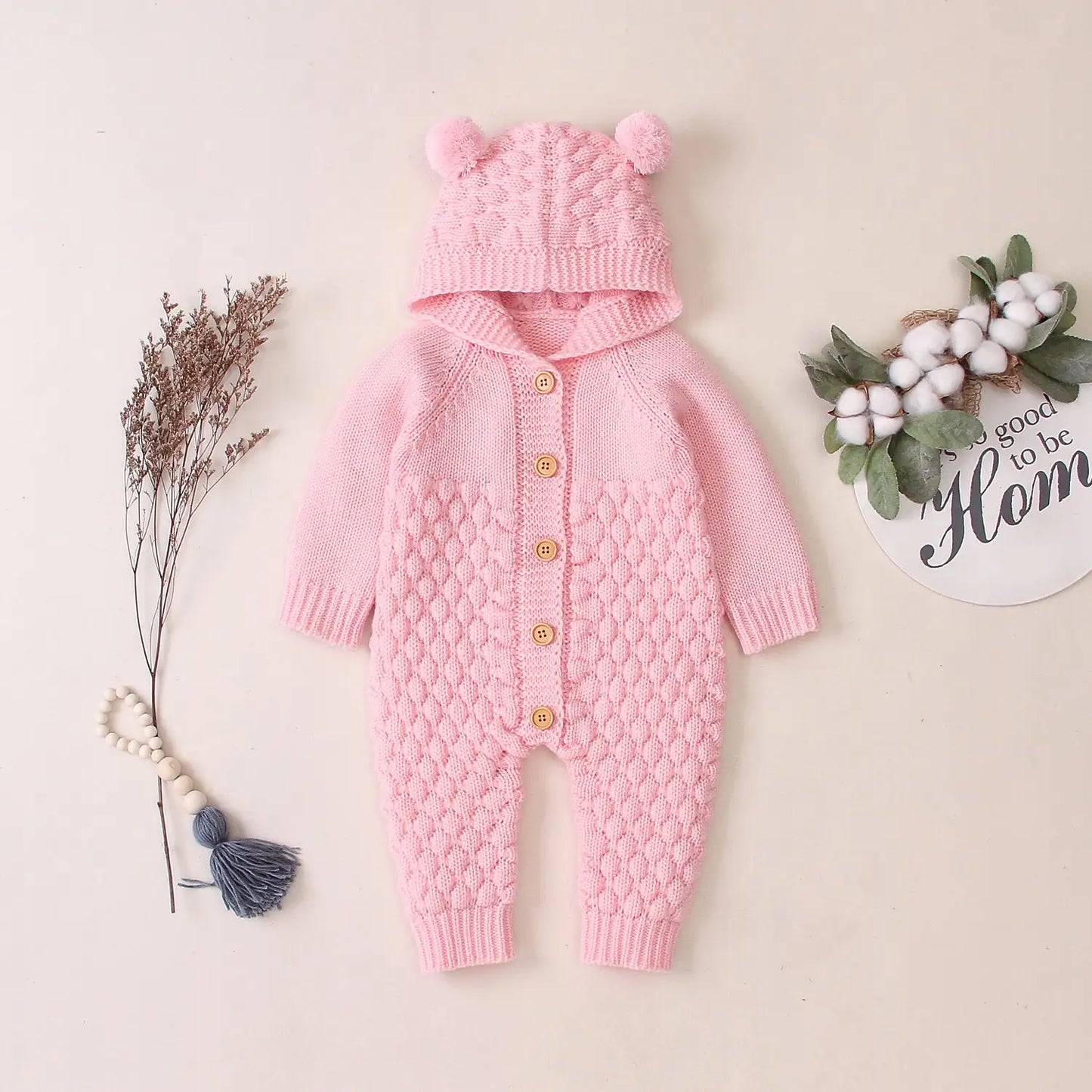 Ear Knit Romper With Hoodie - SweetPeaShop